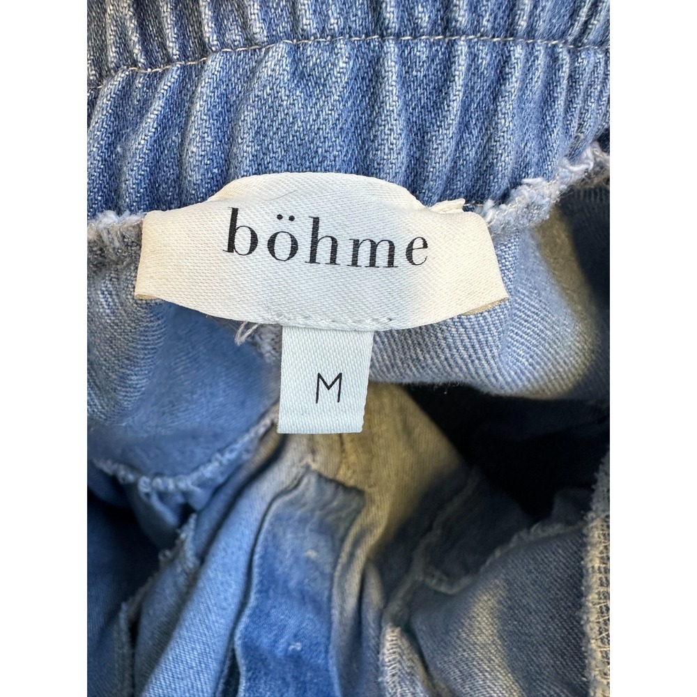 Bohme Blue Denim Tiered Ruffle Shorts Medium Wash Button Front High Rise Size M - Picture 6 of 13